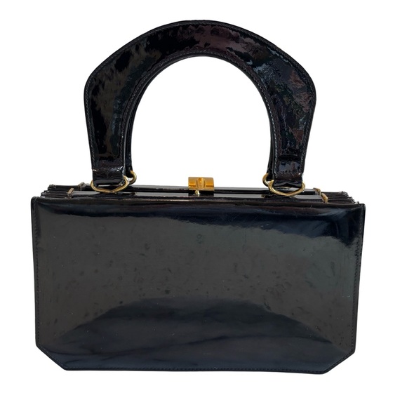 Vintage 1960s Susan Gail Original Elegant Black Patent‎ Leather Handbag Purse